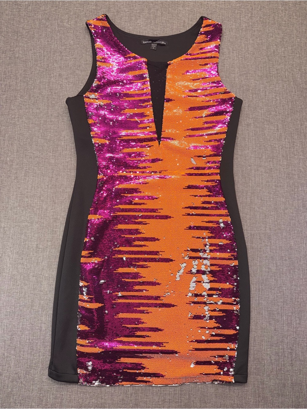 bebe Women’s Orange and Fuchsia Sequin Bodycon Dress Size M